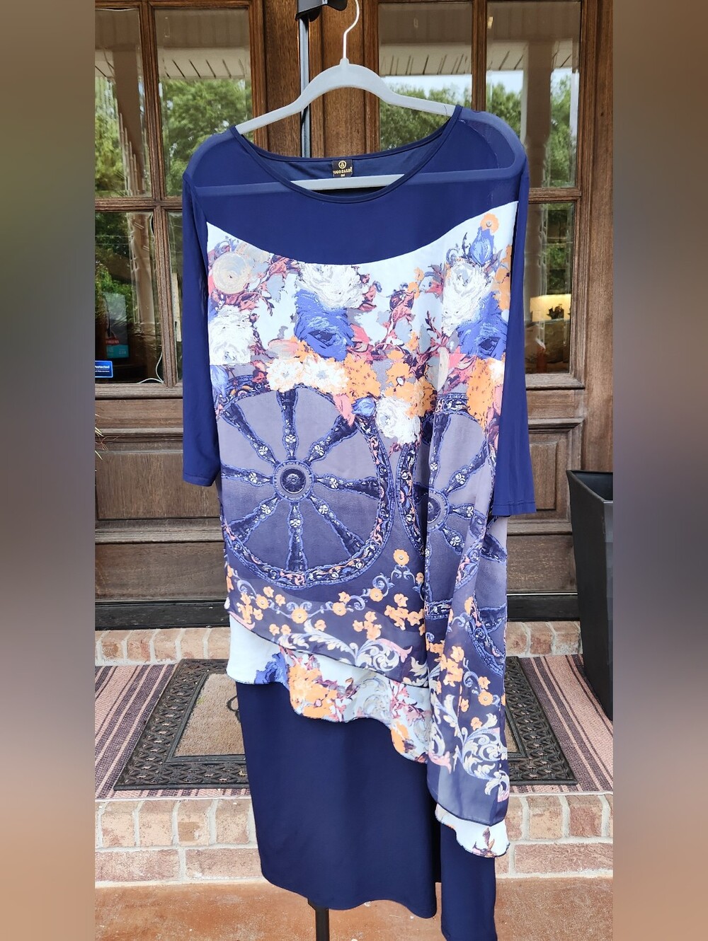 Ugo Zaldi Navy Blue Layered Chiffon Cocktail Dress - Size 54 (US 2X)